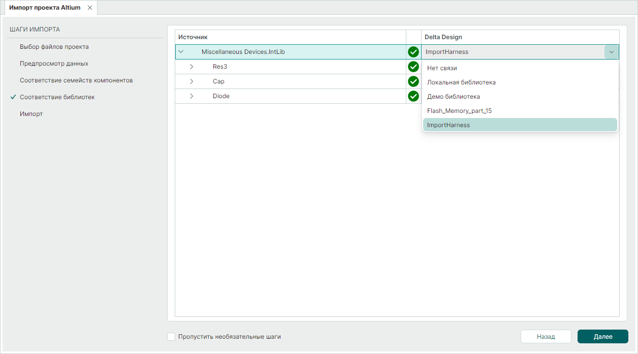 Рис. 8 Сопоставление библиотек