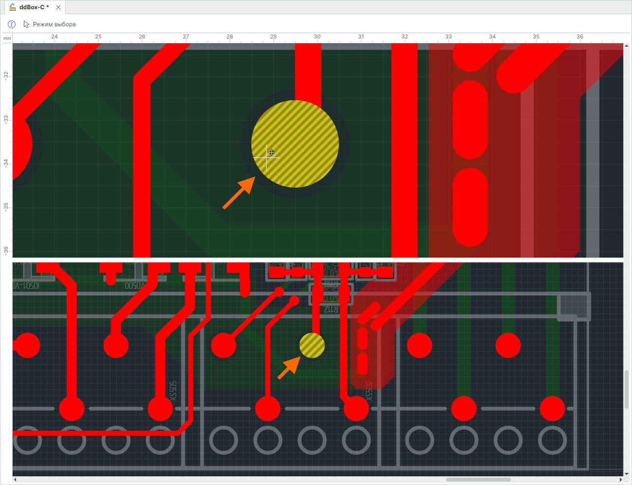 Рис. 4 Отображение редактируемого объекта в двух подоблостях