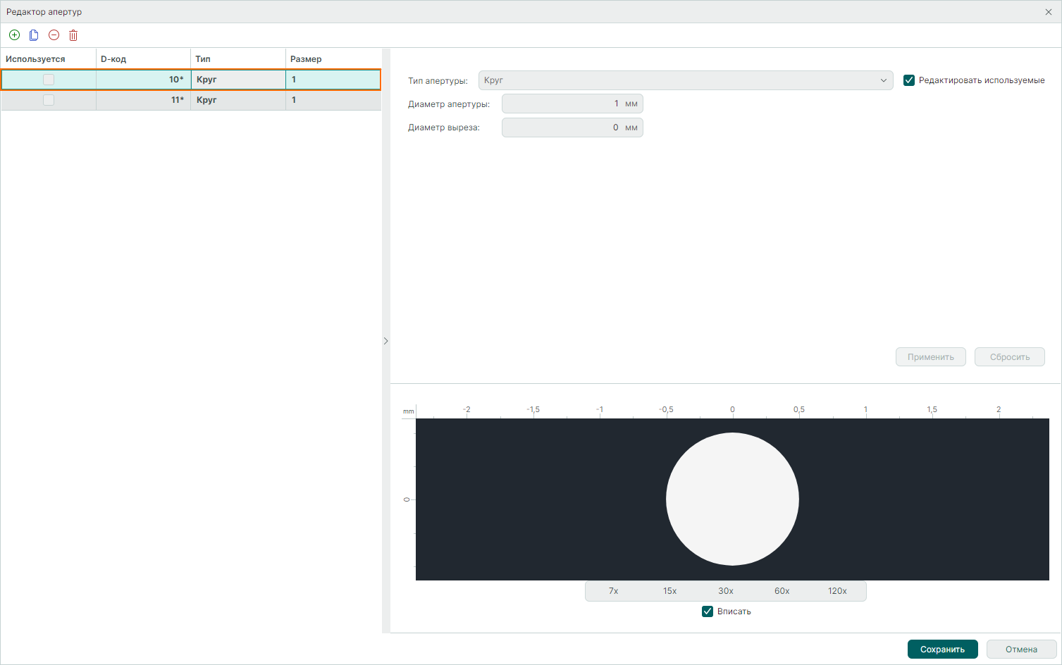 Рис. 1 Выбранная апертура