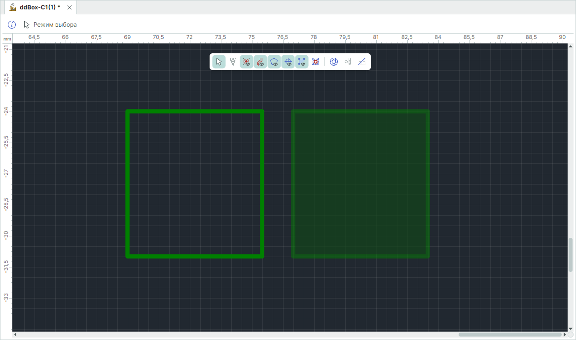 Рис. 3 Прямоугольник и прямоугольник, преобразованный в полигон. Базовый режим отображения