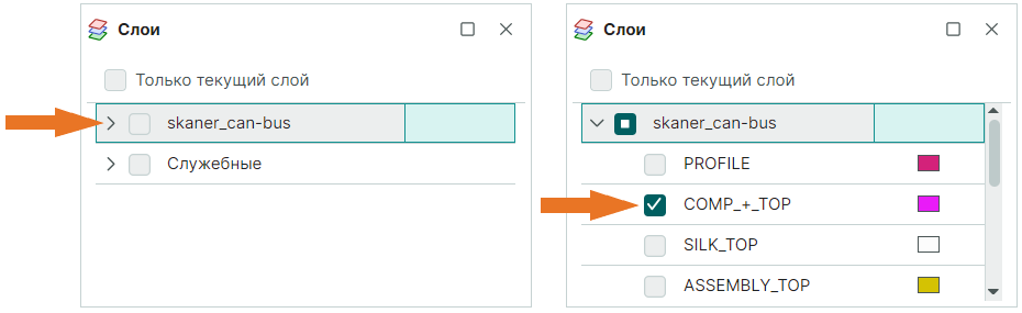 Рис. 3 Формирование списка отображаемых слоев