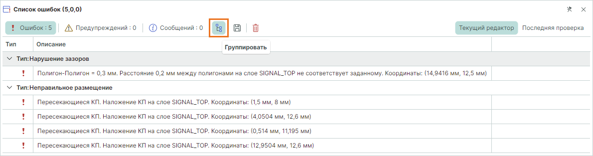Рис. 1 Группировка сообщений по типу