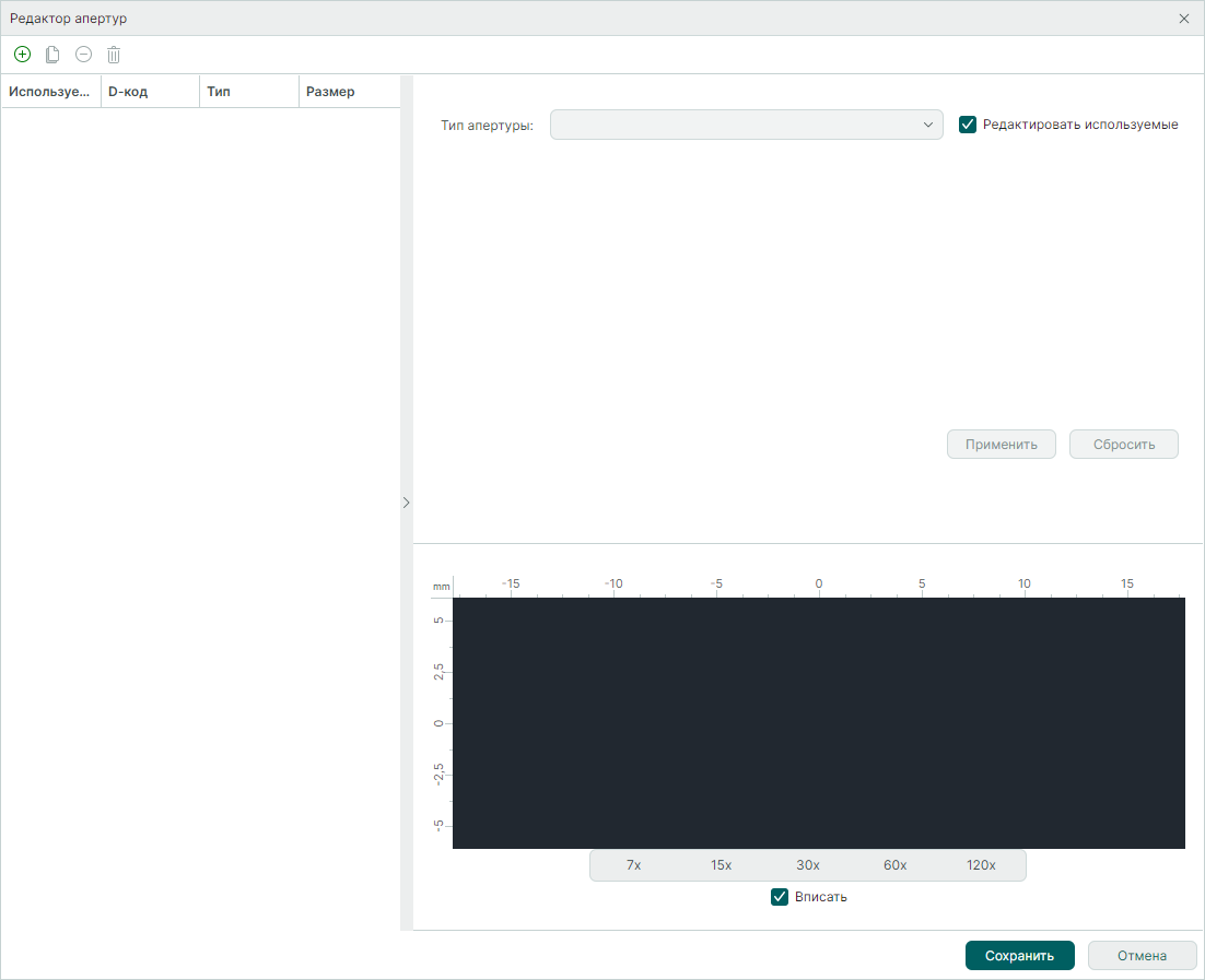 Рис. 2 Окно «Редактор апертур»