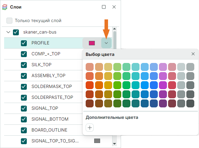 Рис. 4 Отображение доступных цветов