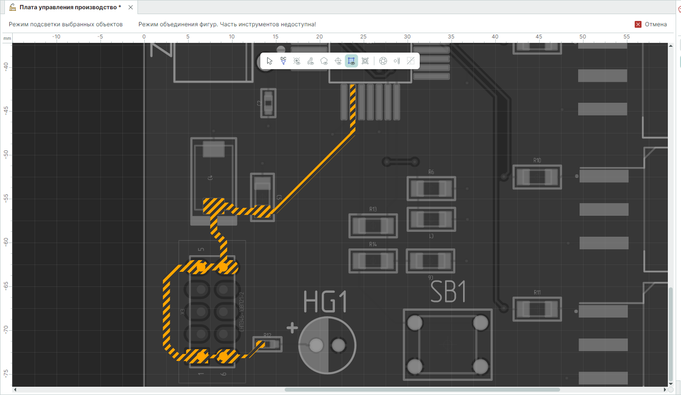 Рис. 6 Отображение восстановленной цепи на плате
