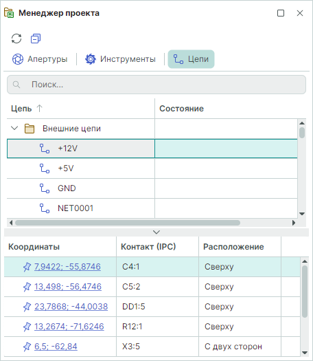 Рис. 2 Отображение свойств внешней цепи