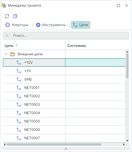 Рис. 1 Отображение загруженных в проект цепей