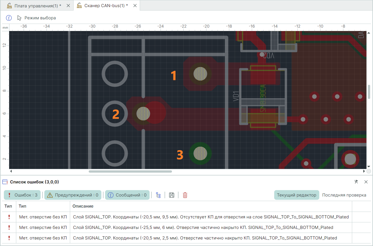 Рис. 1 Нарушения, вызванные отсутствием КП и частичным накрытием отверстия