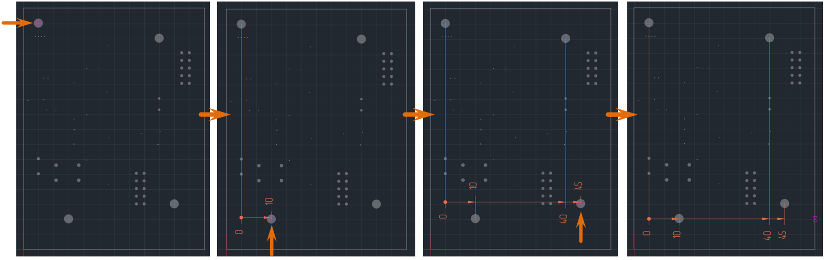 Рис. 1 Размещение горизонтальной размерной линии от общей базы с общей размерной линией