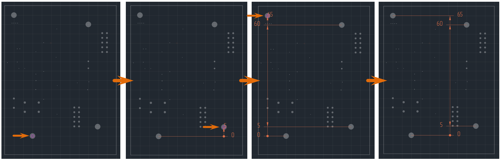 Рис. 1 Размещение вертикальной размерной линии от общей базы с общей размерной линией