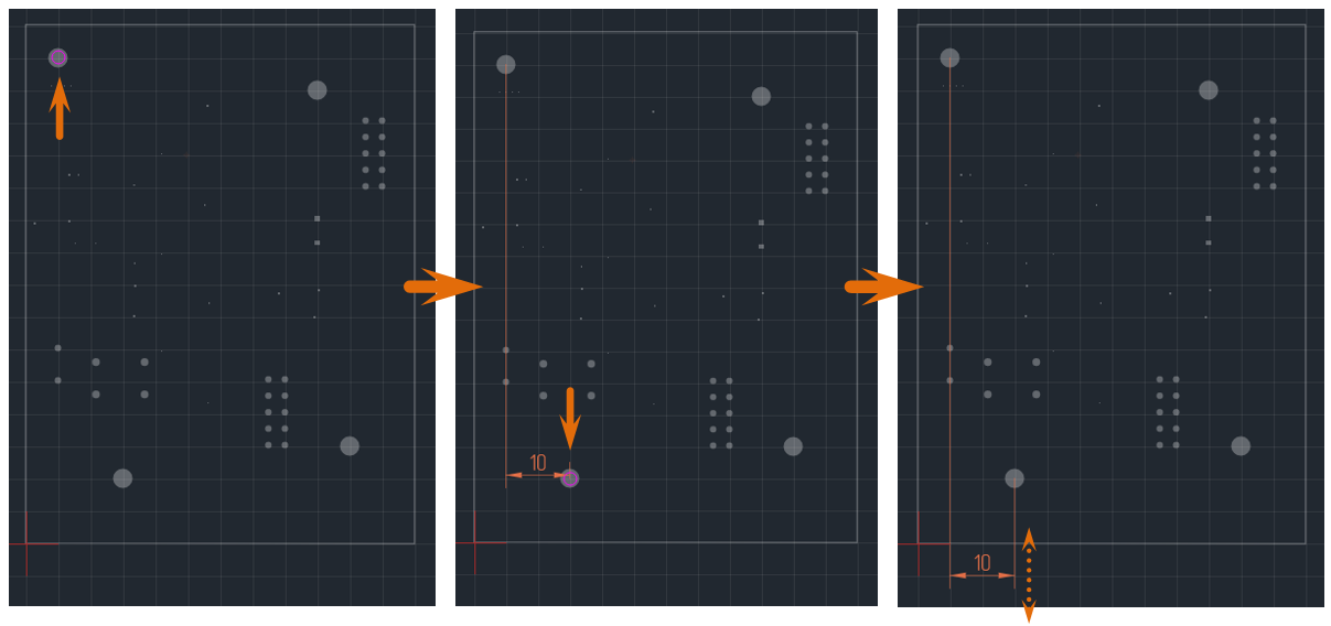 Рис. 1 Размещение горизонтальной цепной размерной линии. Первый размер