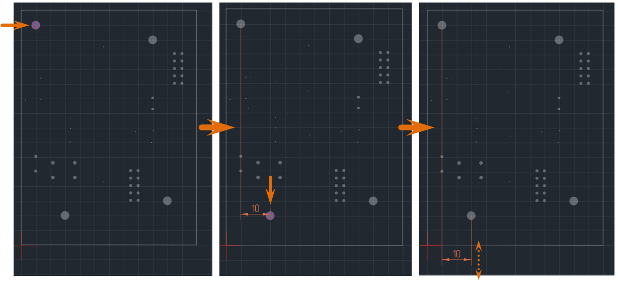 Рис. 1 Размещение горизонтальной размерной линии от общей базы. Первый размер