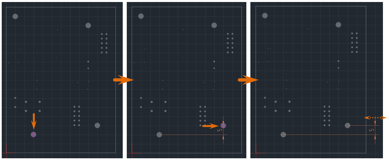 Рис. 1 Размещение вертикальной размерной линии от общей базы. Первый размер