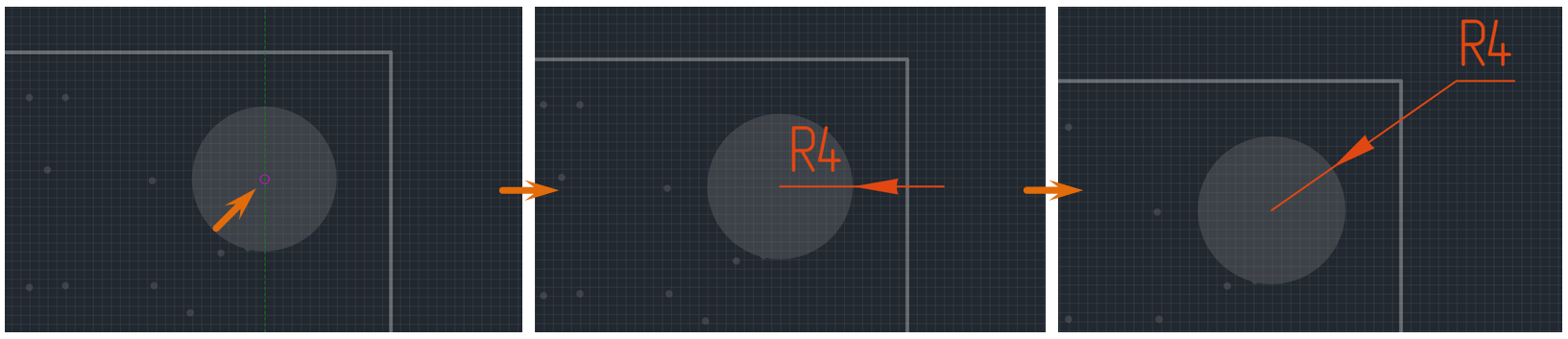 Рис. 1 Размещение радиальной размерной линии