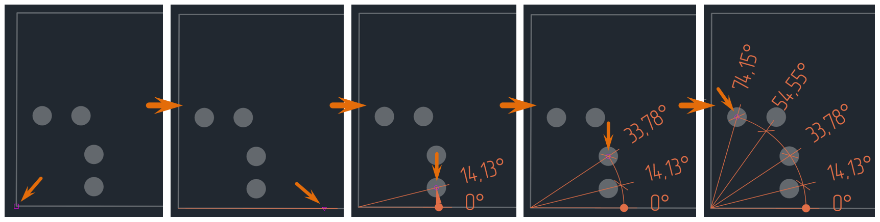 Рис. 1 Размещение угловой размерной линии от общей базы с общей размерной линией