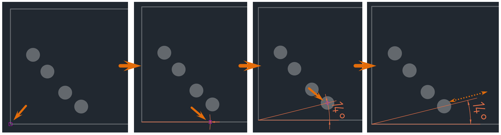 Рис. 1 Размещение угловой цепной размерной линии. Первый размер