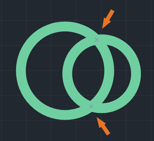 Рис. 2 Привязка к пересечению объектов не по сетке
