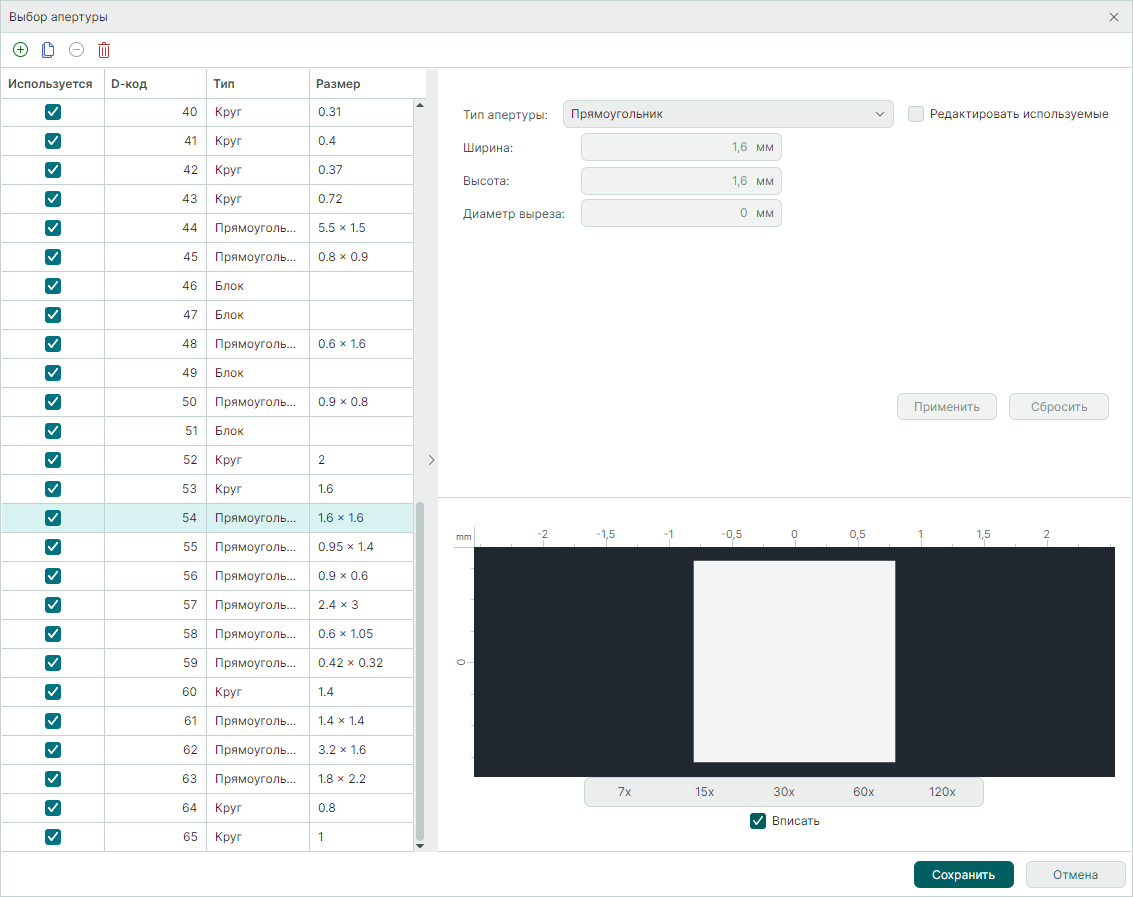 Рис. 8 Выбор апертуры для заливки