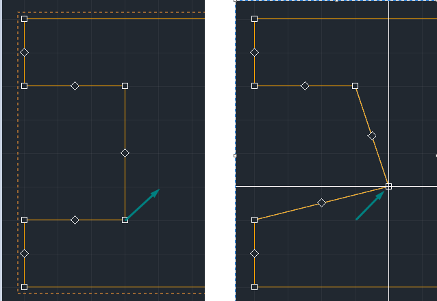 Рис. 4 Работа с точками трансформации границы отрезка