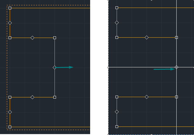 Рис. 5 Работа с точкой трансформации середины отрезка