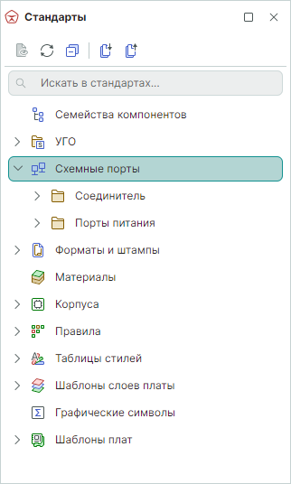Рис. 1 Схемные порты в дереве Стандартов