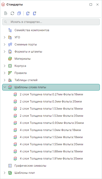 Рис. 1 Узел «Шаблоны слоев платы