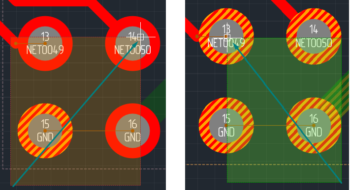 Рис. 4 Вариативность инструмента «Выбрать» от направления движения курсора при создании области выбора