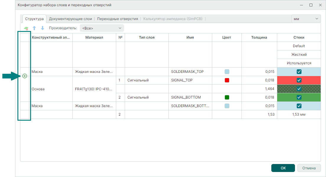 Рис. 2 Добавление конструктивного элемента платы