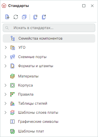 Рис. 1 Функциональная панель «Стандарты»