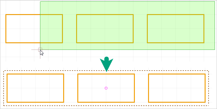 Рис. 3 Групповой выбор объектов областью с помощью инструмента «Выбрать»