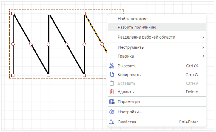 Рис. 1 Инструмент «Разбить полилинию»
