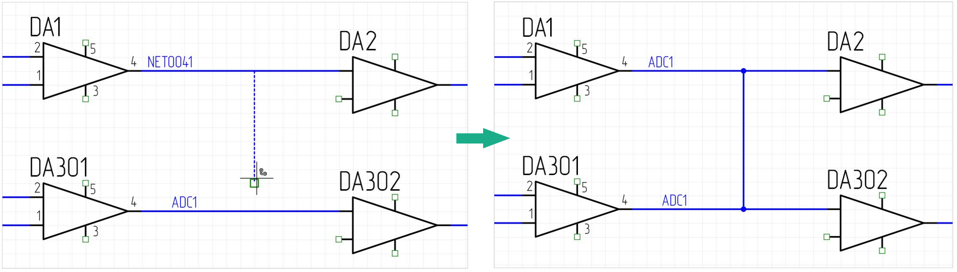 Рис. 2 Изменение имен при соединении цепей