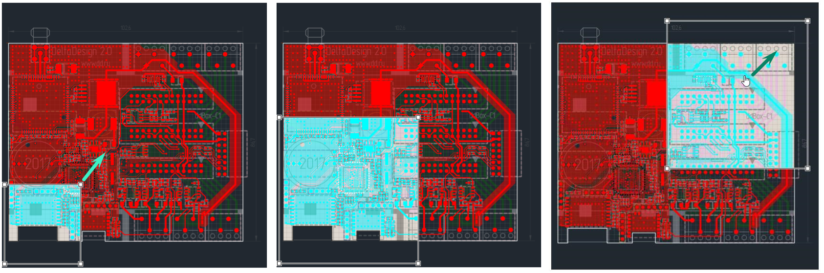Рис. 3 Изменение размера и перемещение рабочей подобласти
