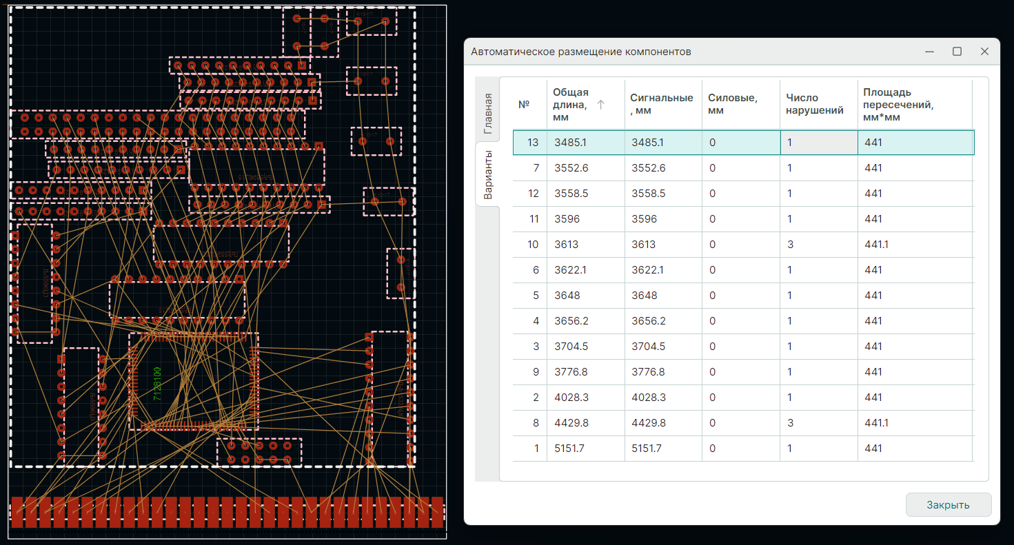 Рис. 7 Найденные варианты размещения компонентов