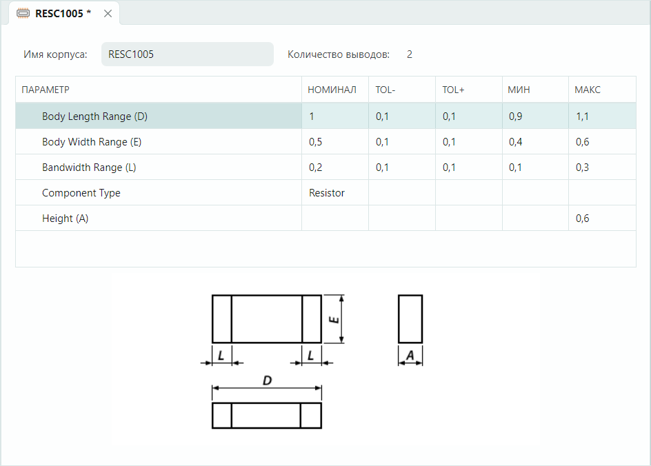 Рис. 2 Окно для заполнения параметров корпуса