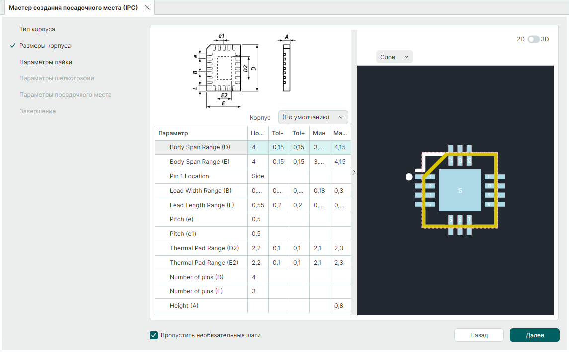 Рис. 1 Определение параметров корпуса