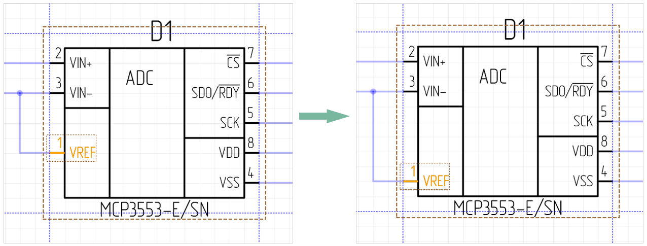 Рис. 5 Перемещение выводов УГО на схеме