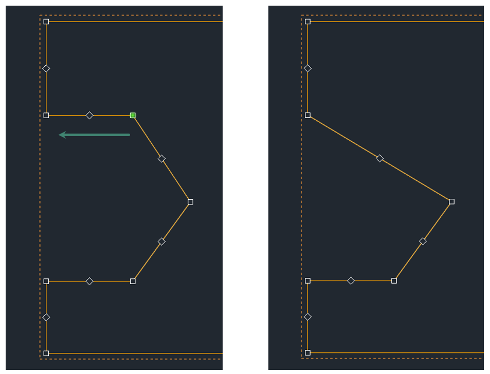 Рис. 7 Работа с точкой трансформации границы отрезка и клавишей «Ctrl»