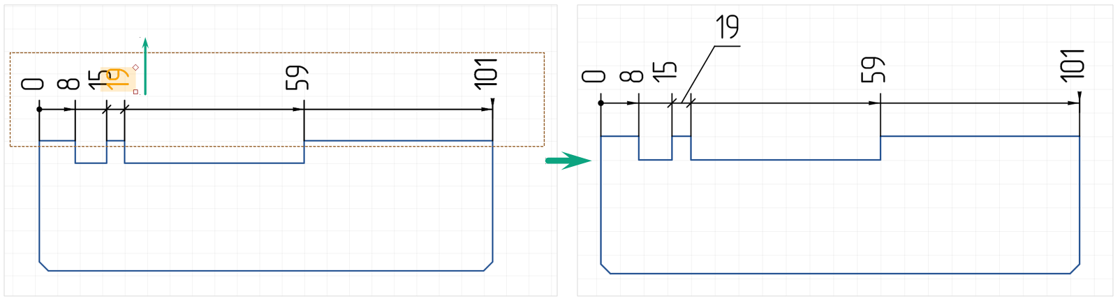 Рис. 5 Размещение текста на размерной полке