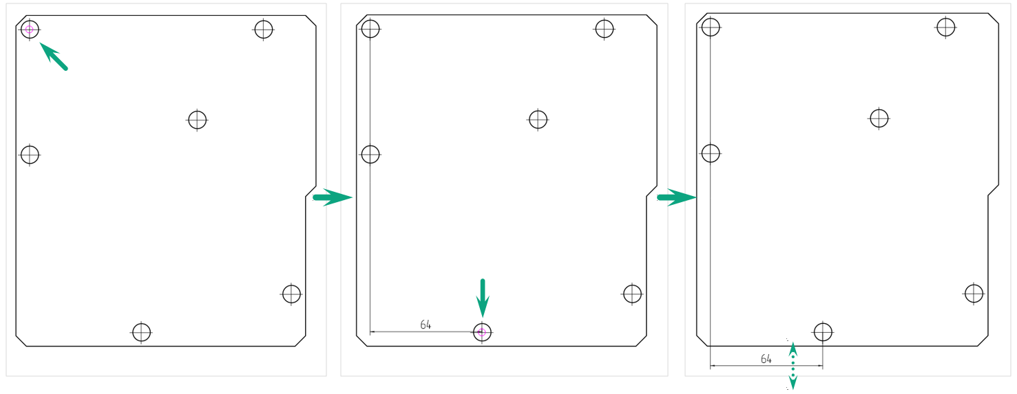 Рис. 1 Размещение горизонтальной цепной размерной линии. Первый размер