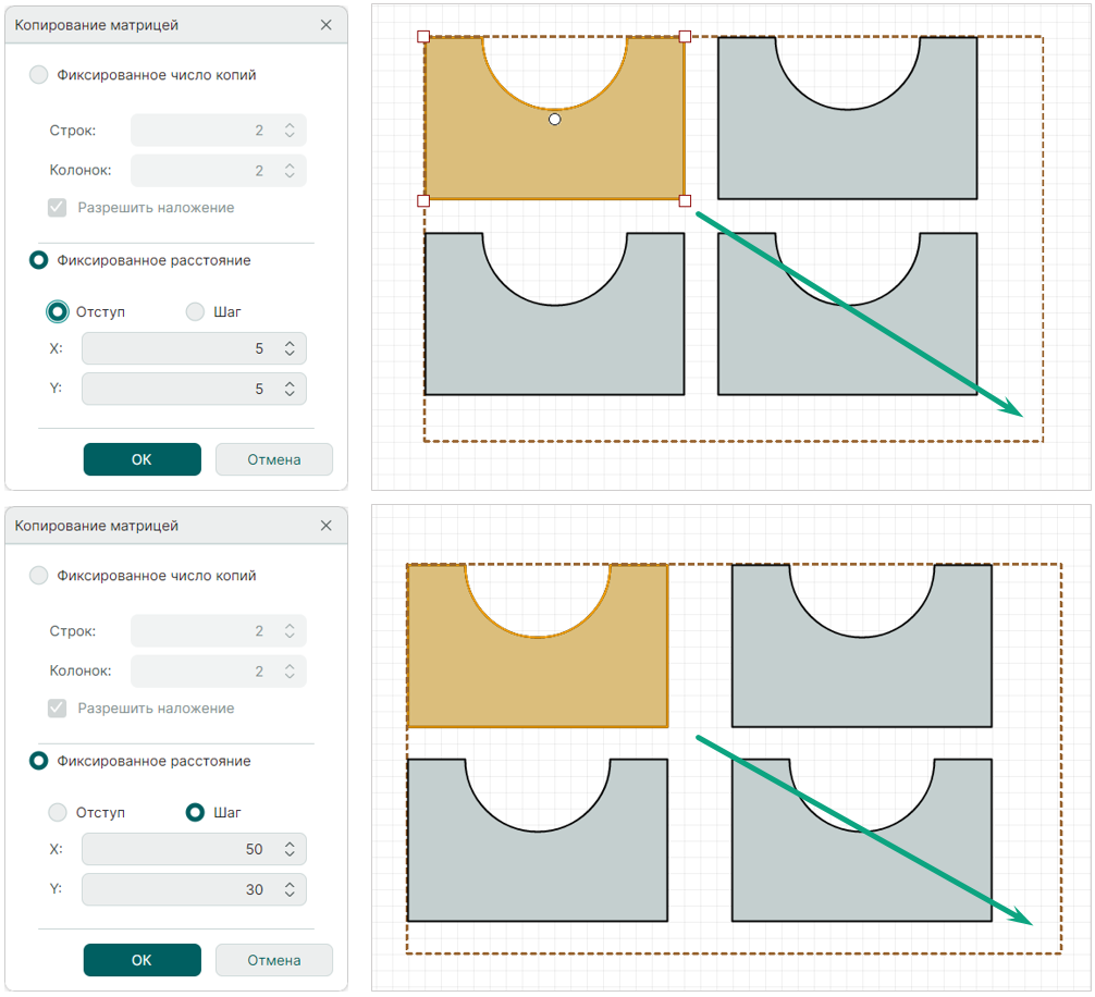 Рис. 5 Размещение копий с фиксированным расстоянием