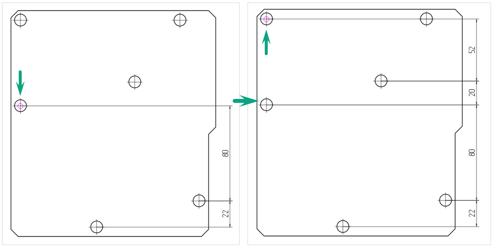 Рис. 2 Второй и последующие размеры вертикальной цепной размерной линии