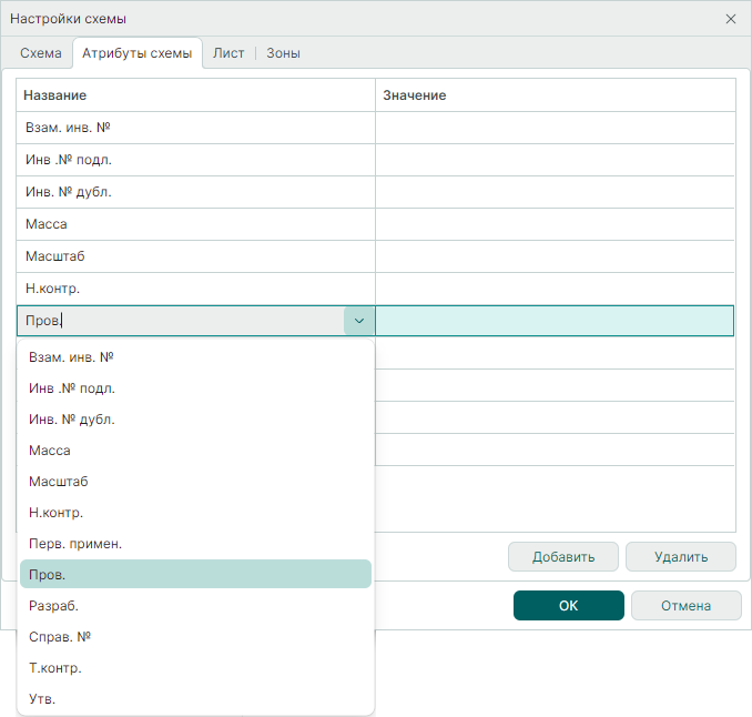 Рис. 1 Редактирование атрибутов всей схемы