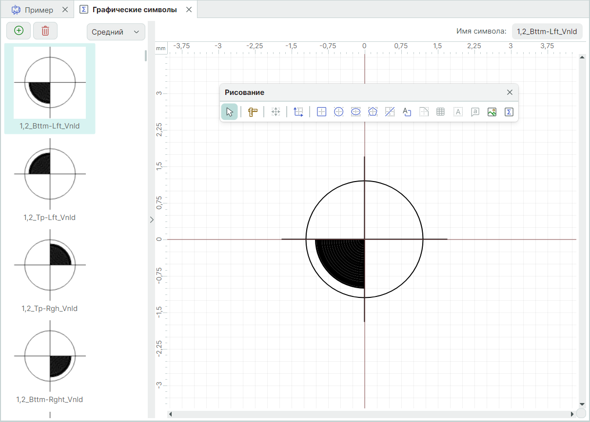 Рис. 5 Редактирование системного символа
