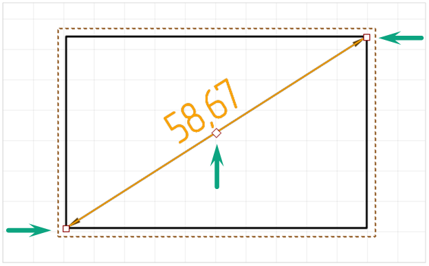 Рис. 3 Точки редактирования диагональной размерной линии