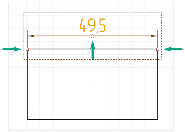 Рис. 3 Точки редактирования горизонтальной размерной линии
