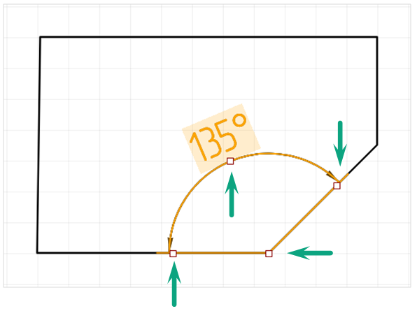 Рис. 3 Точки редактирования угловой размерной линии