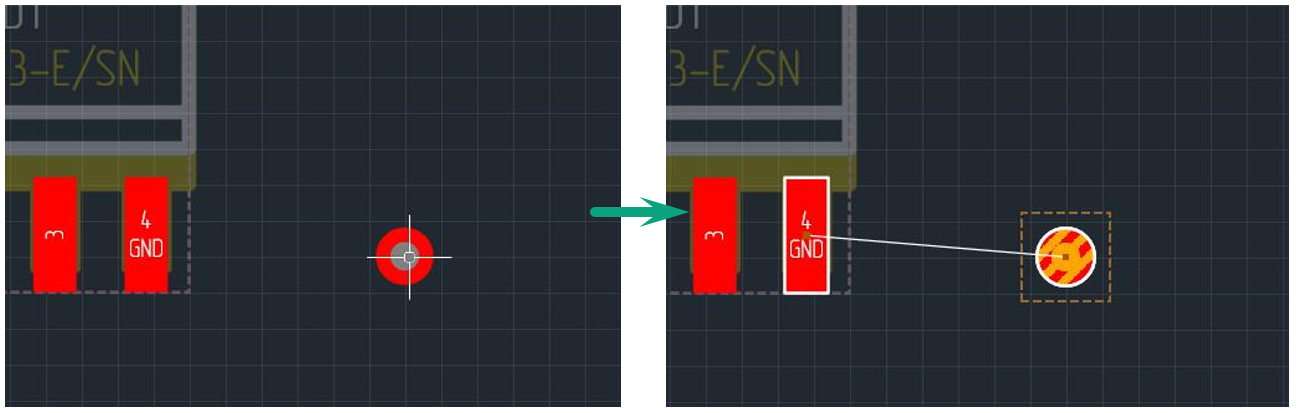 Рис. 5 Переходное отверстие размещено