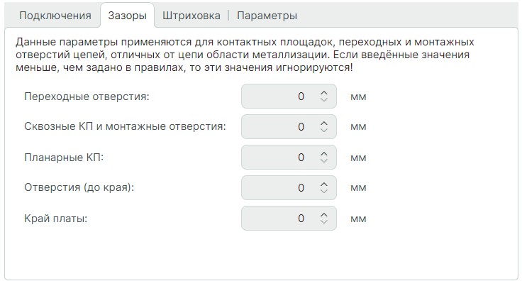 Рис. 1 Вкладка «Зазоры»