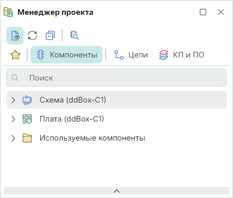 Рис. 2 Вкладки в панели «Менеджер проекта»